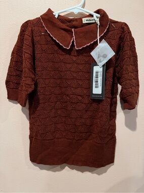 Misha And Puff Burnt Orange Knit Sweater with Peter Pan Collar